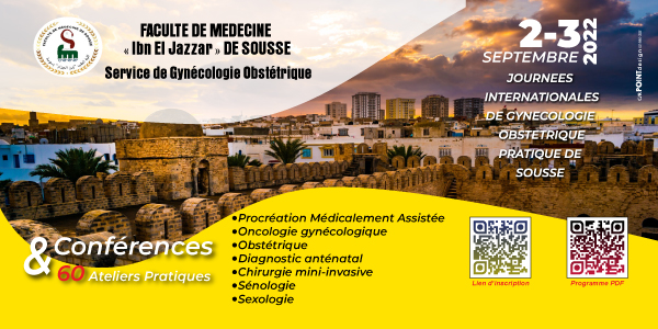 Bannière - Journées Internationales de Gynécologie-Obstétrique Pratique de Sousse, le 2 et le 3 septembre 2022 à la Faculté de Médecine de Sousse